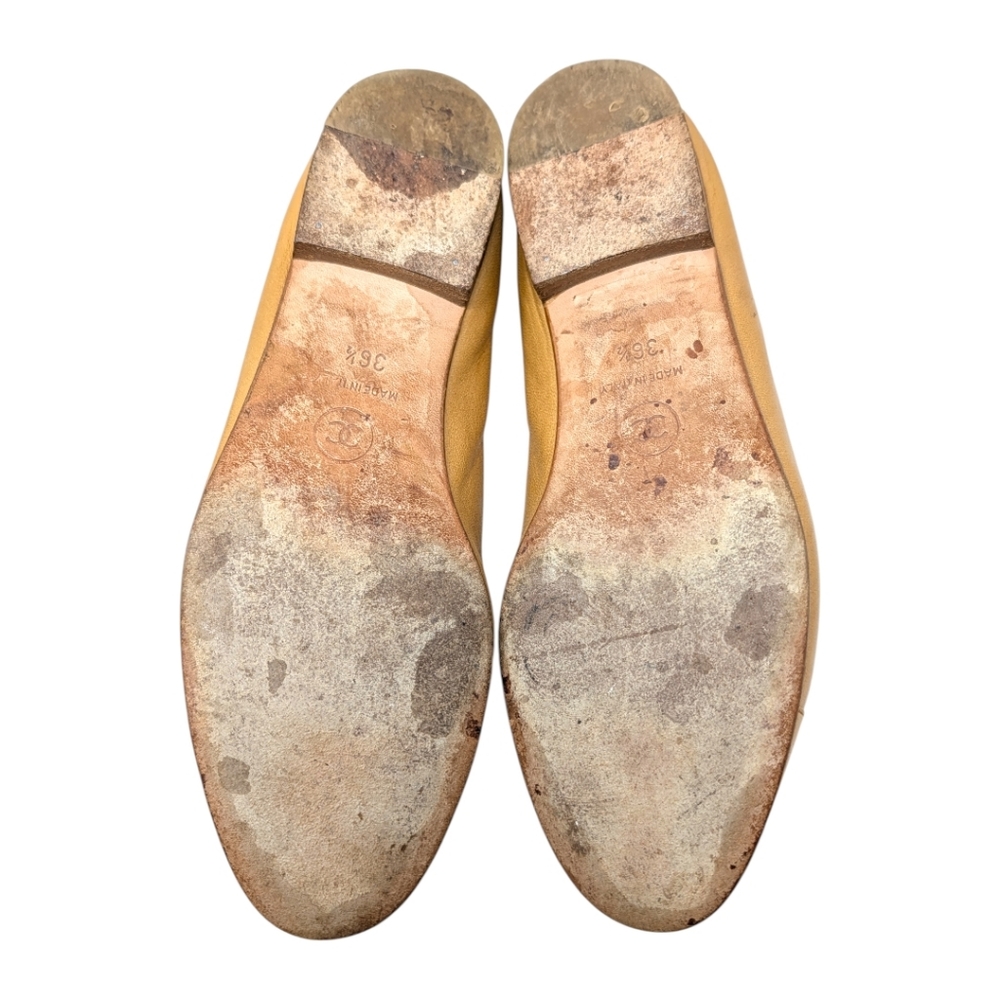 Chanel Ballet Flats Ballerinas CC Logo Cap Toe Nude Beige Tan Leather 36.5 | 6 - Picture 11 of 13